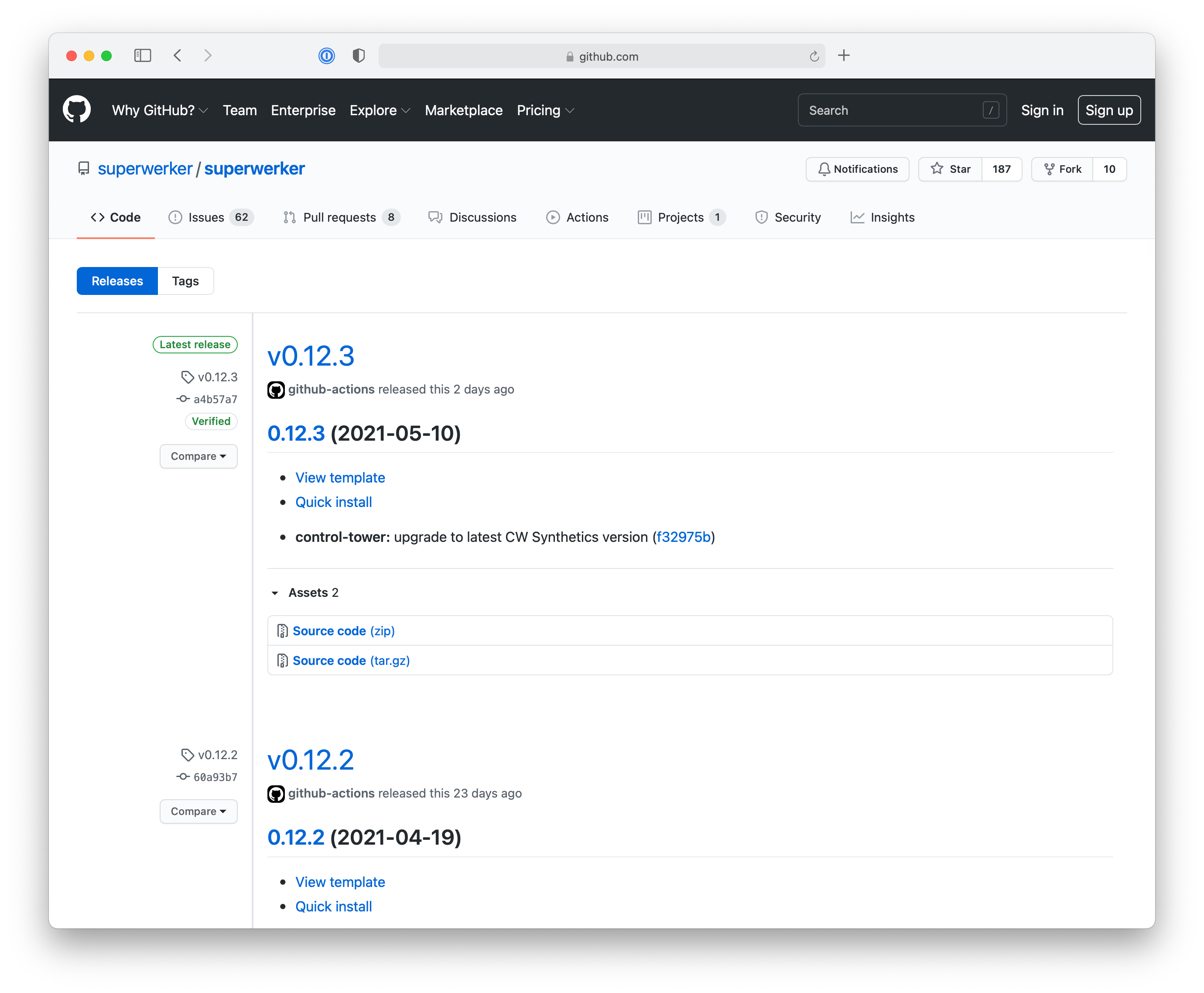 GitHub releases for superwerker